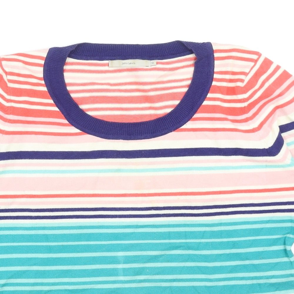 John Lewis Womens Multicoloured Scoop Neck Striped Cotton Pullover Jumper Size 12