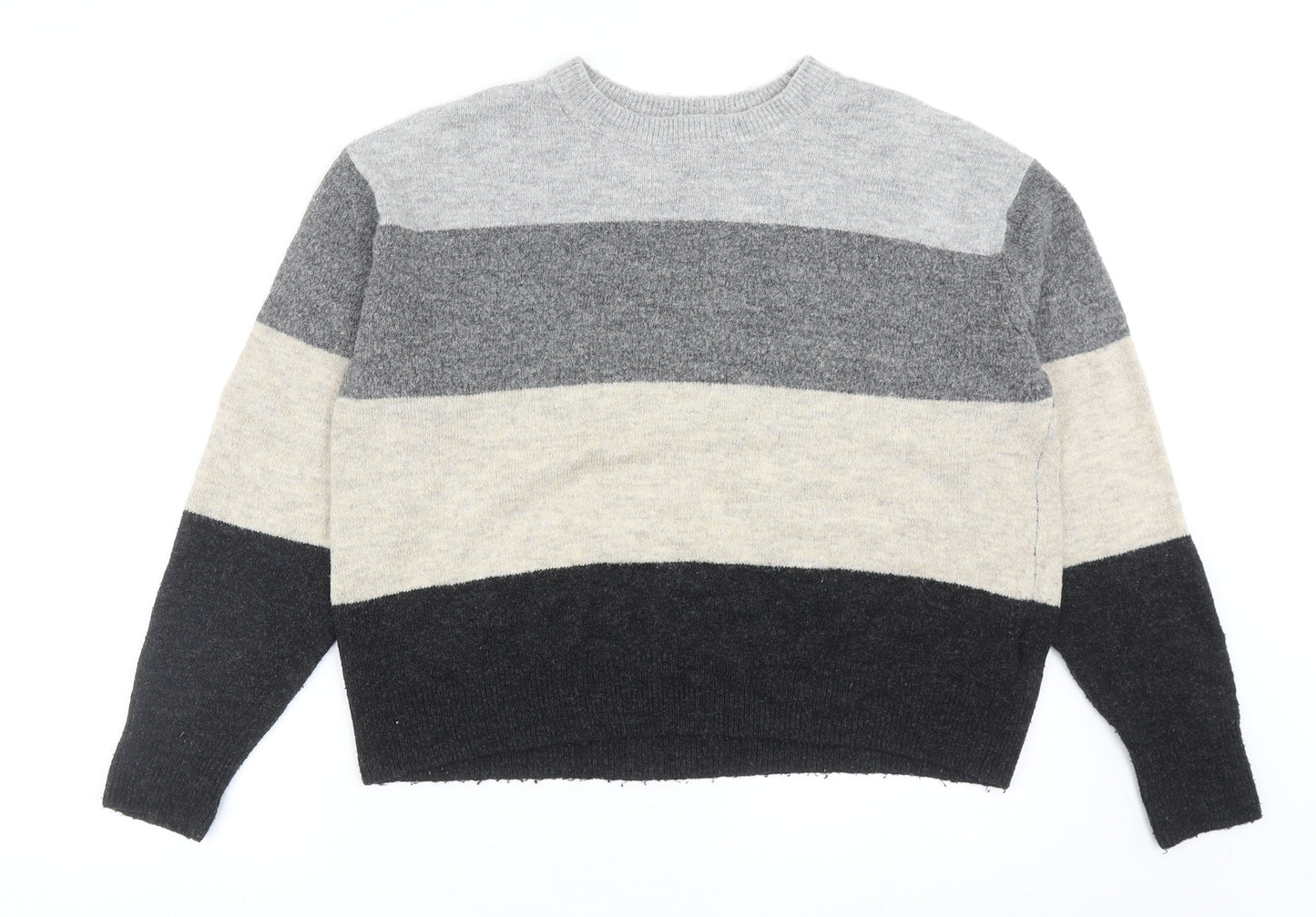 H&M Womens Multicoloured Round Neck Striped Acrylic Pullover Jumper Size XS