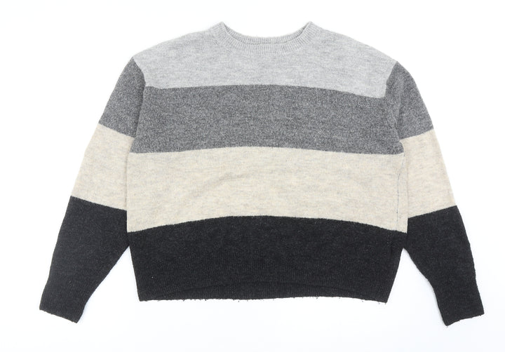 H&M Womens Multicoloured Round Neck Striped Acrylic Pullover Jumper Size XS