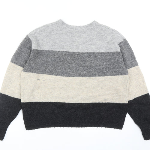 H&M Womens Multicoloured Round Neck Striped Acrylic Pullover Jumper Size XS