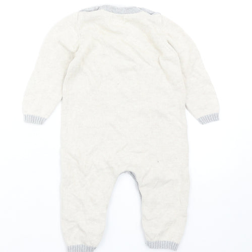 John Lewis Baby Beige Cotton Romper One-Piece Size 6-9 Months Button