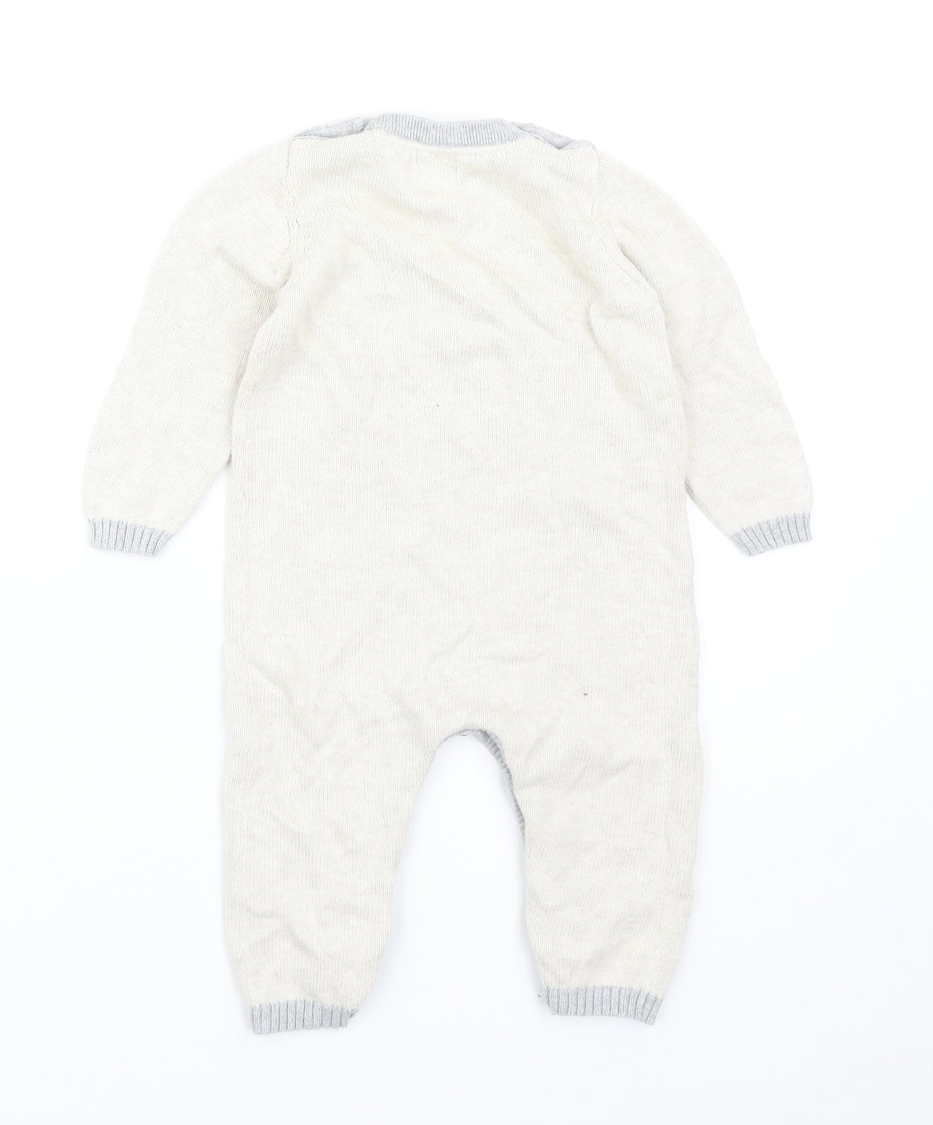 John Lewis Baby Beige Cotton Romper One-Piece Size 6-9 Months Button