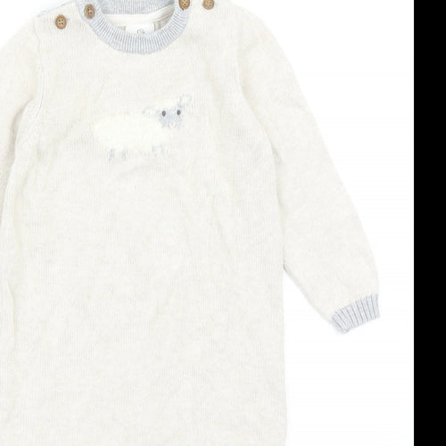 John Lewis Baby Beige Cotton Romper One-Piece Size 6-9 Months Button
