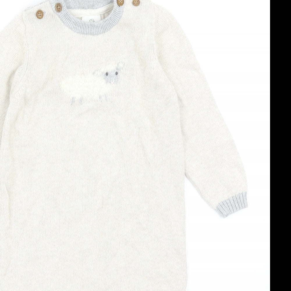 John Lewis Baby Beige Cotton Romper One-Piece Size 6-9 Months Button