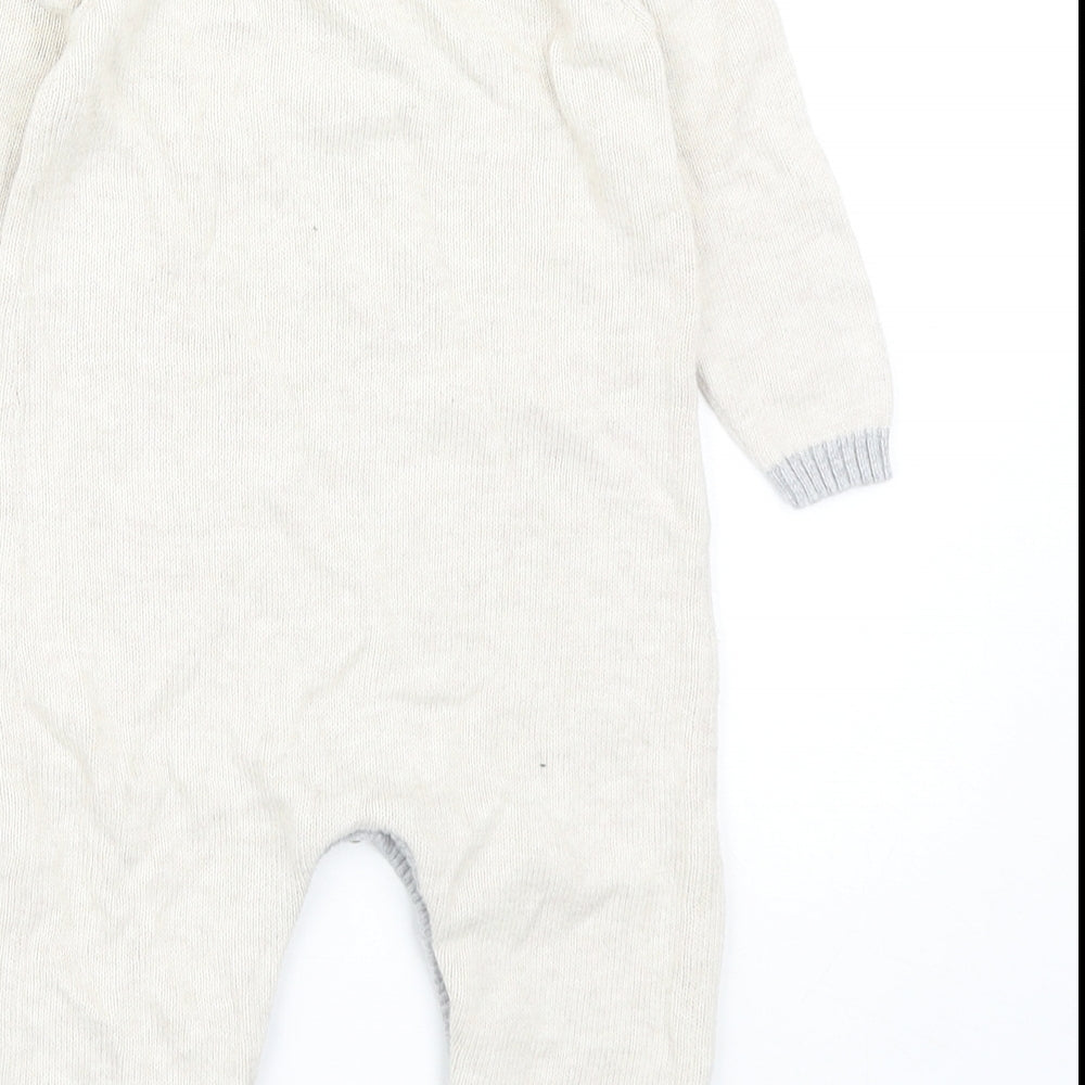 John Lewis Baby Beige Cotton Romper One-Piece Size 6-9 Months Button