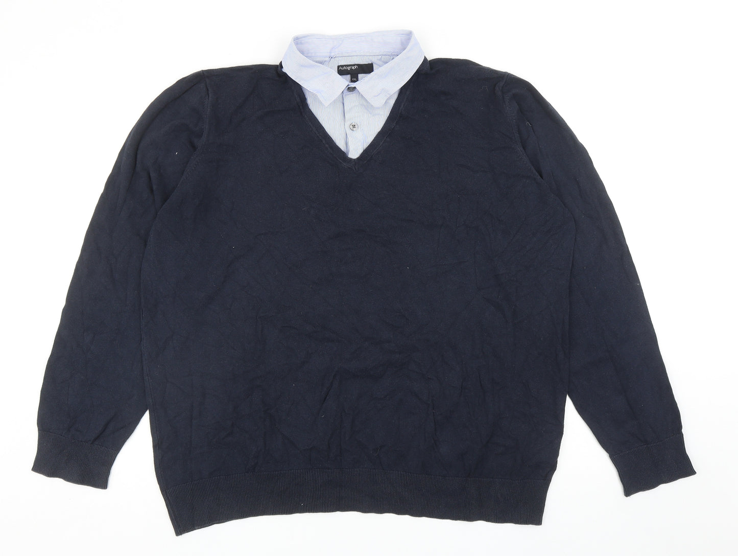 Marks and Spencer Mens Blue Collared Cotton Pullover Jumper Size 2XL - Shirt Insert