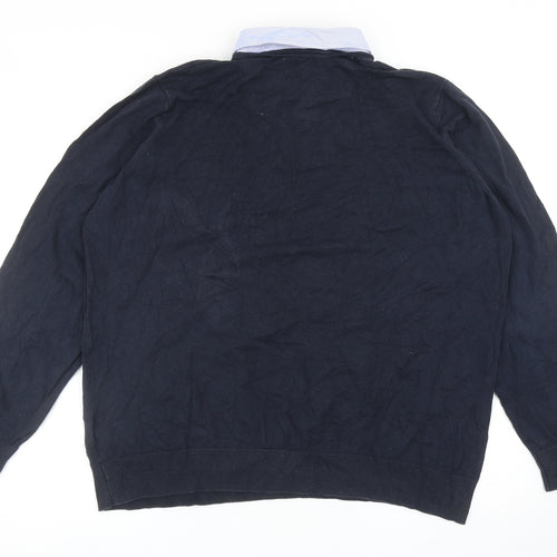 Marks and Spencer Mens Blue Collared Cotton Pullover Jumper Size 2XL - Shirt Insert