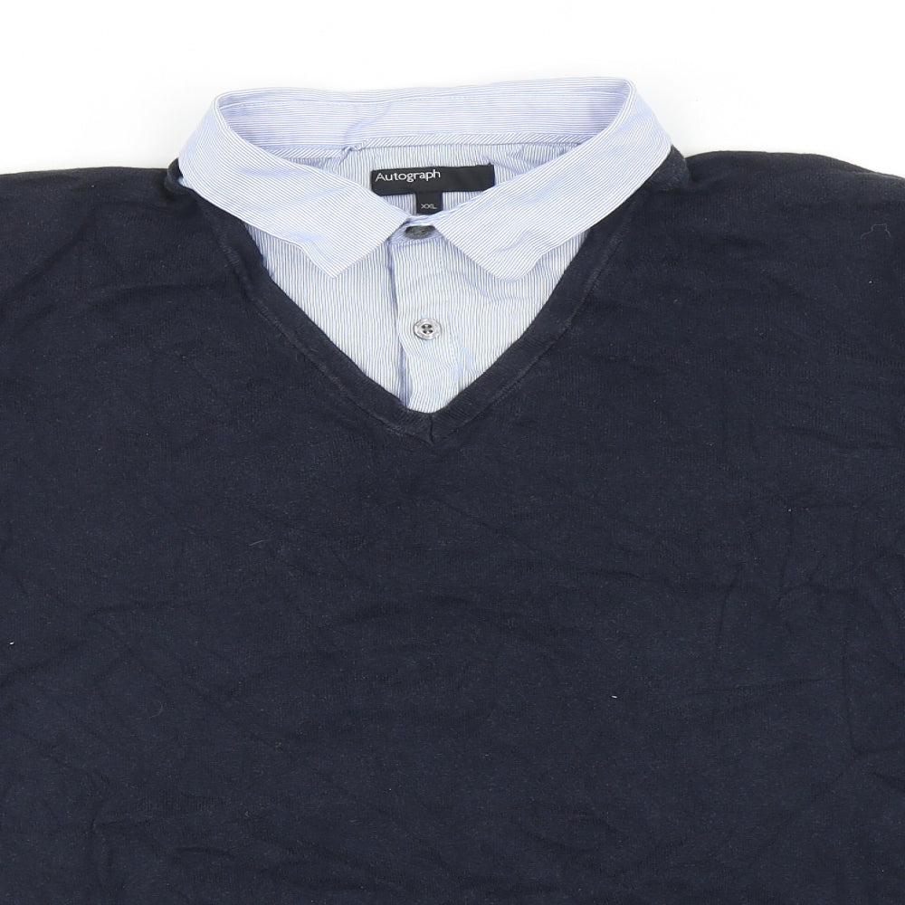 Marks and Spencer Mens Blue Collared Cotton Pullover Jumper Size 2XL - Shirt Insert
