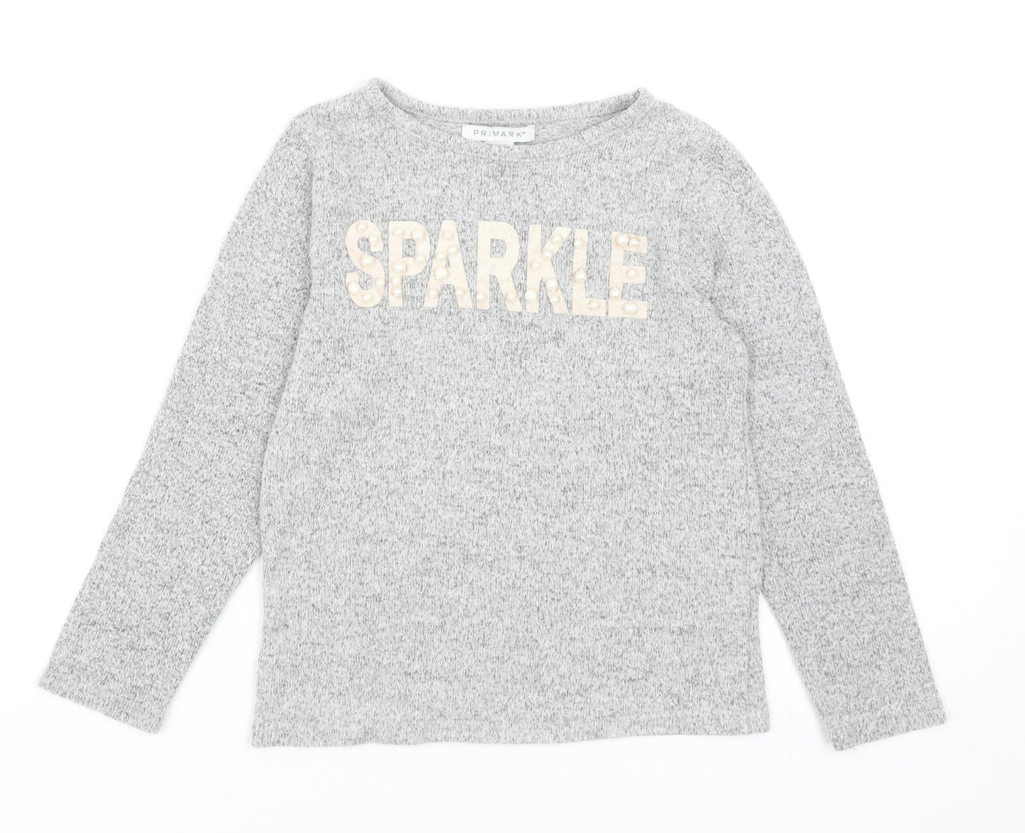Primark Girls Grey Round Neck Acrylic Pullover Jumper Size 6-7 Years Pullover - Sparkle