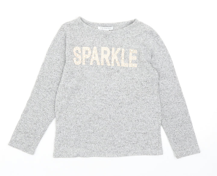 Primark Girls Grey Round Neck Acrylic Pullover Jumper Size 6-7 Years Pullover - Sparkle