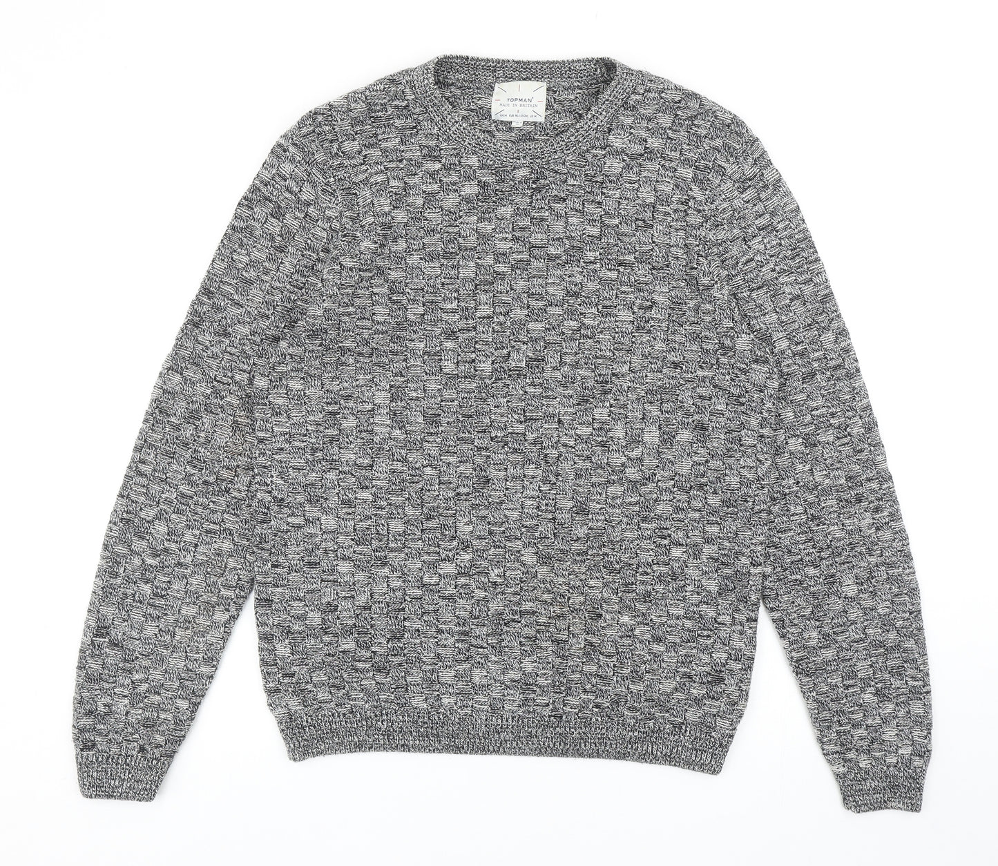 Topman Mens Grey Round Neck Acrylic Pullover Jumper Size M