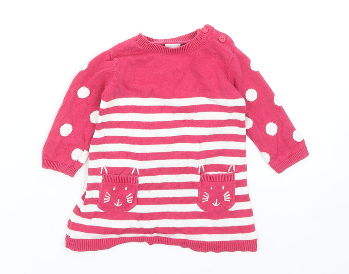 Blue Zoo Girls Pink Striped Cotton Shift Size 3-6 Months Round Neck Button