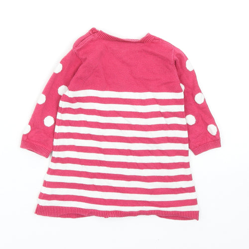 Blue Zoo Girls Pink Striped Cotton Shift Size 3-6 Months Round Neck Button