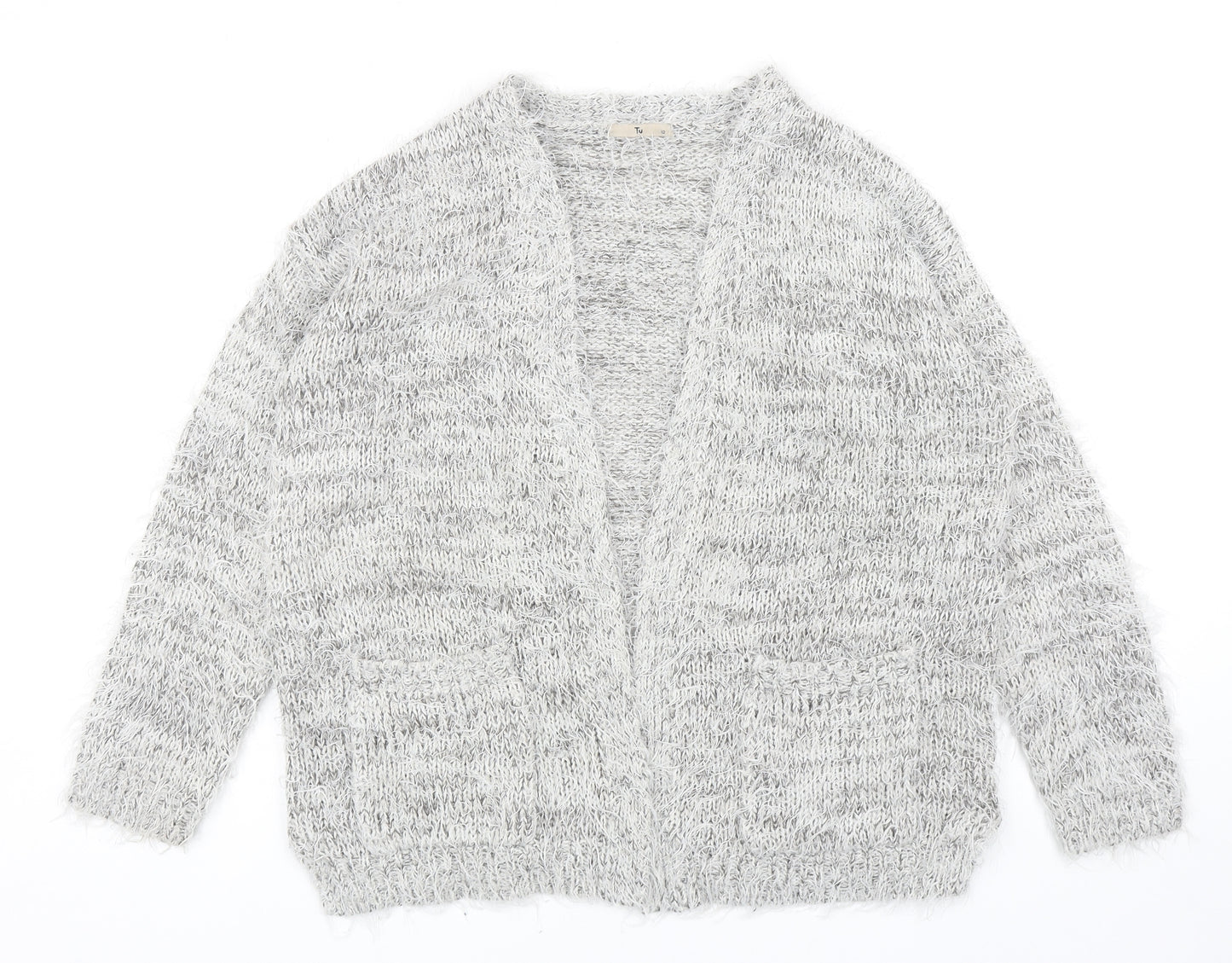 TU Womens Grey V-Neck Acrylic Cardigan Jumper Size 12