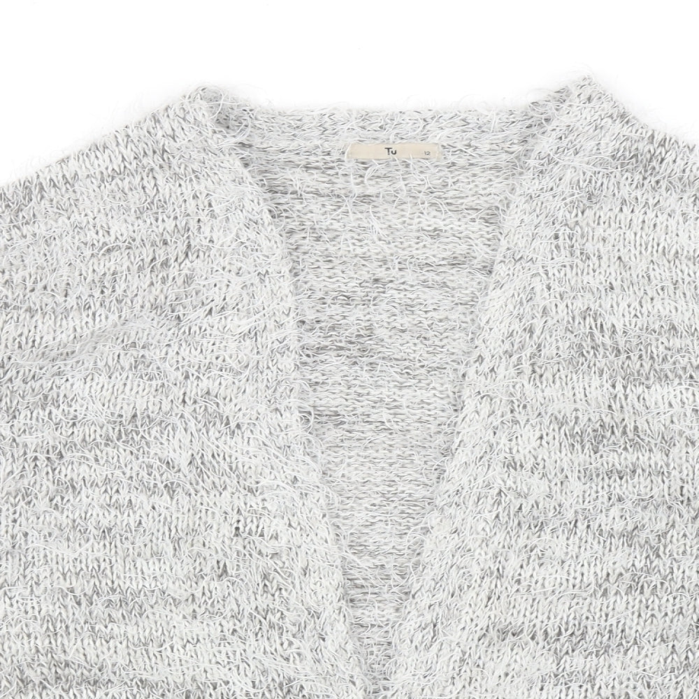 TU Womens Grey V-Neck Acrylic Cardigan Jumper Size 12