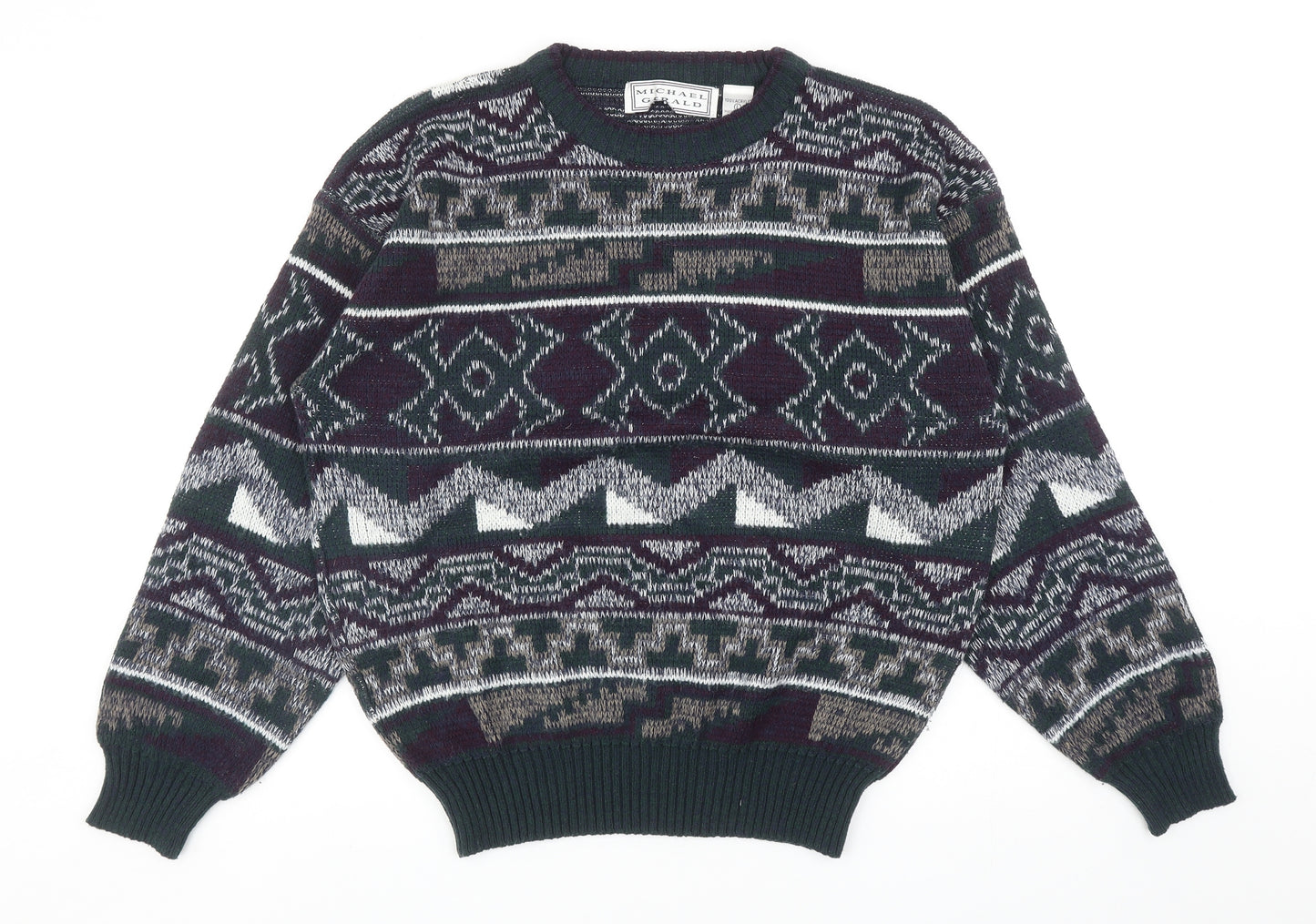 Michael Gerald Mens Multicoloured Round Neck Geometric Acrylic Pullover Jumper Size L