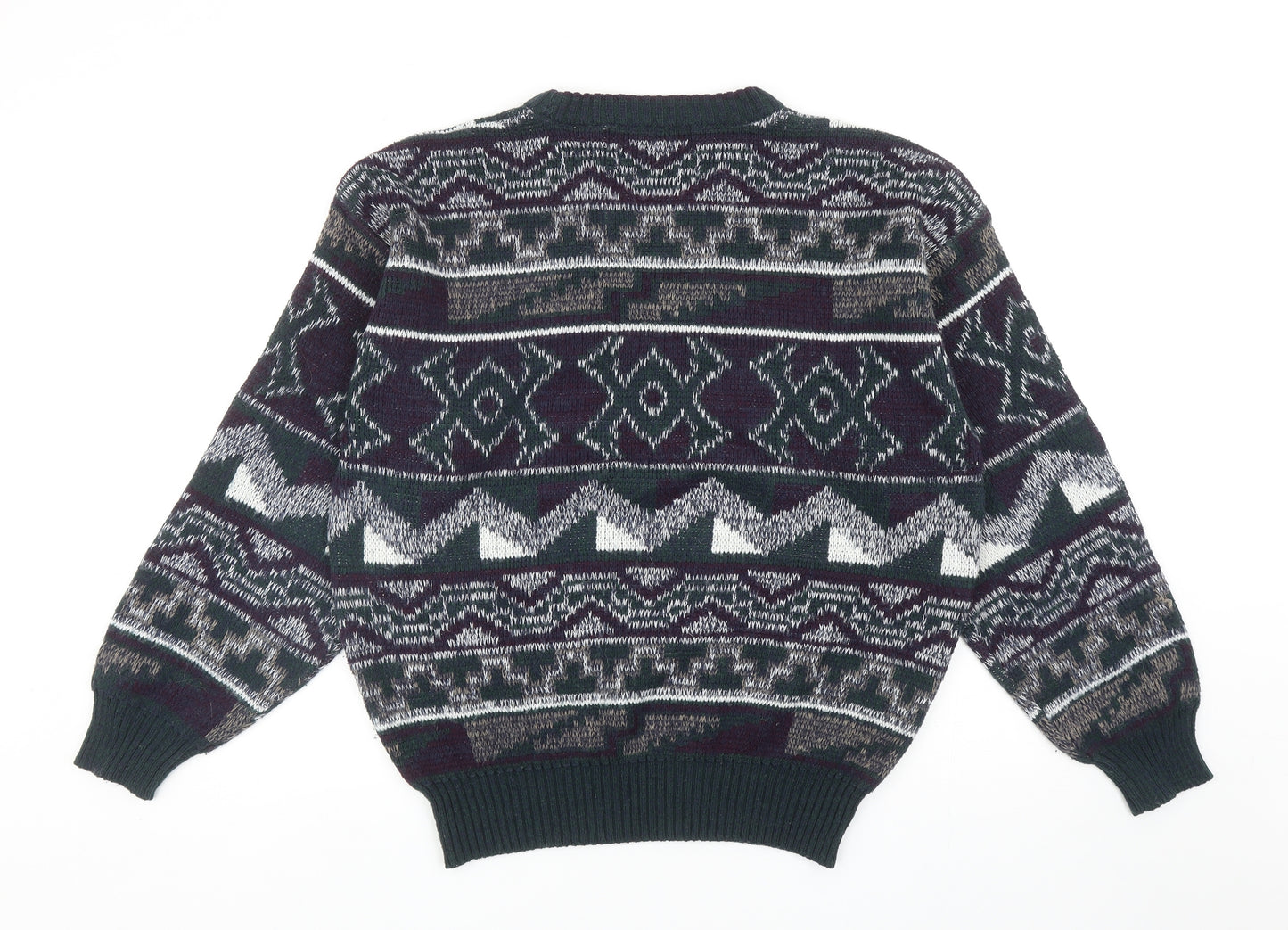 Michael Gerald Mens Multicoloured Round Neck Geometric Acrylic Pullover Jumper Size L