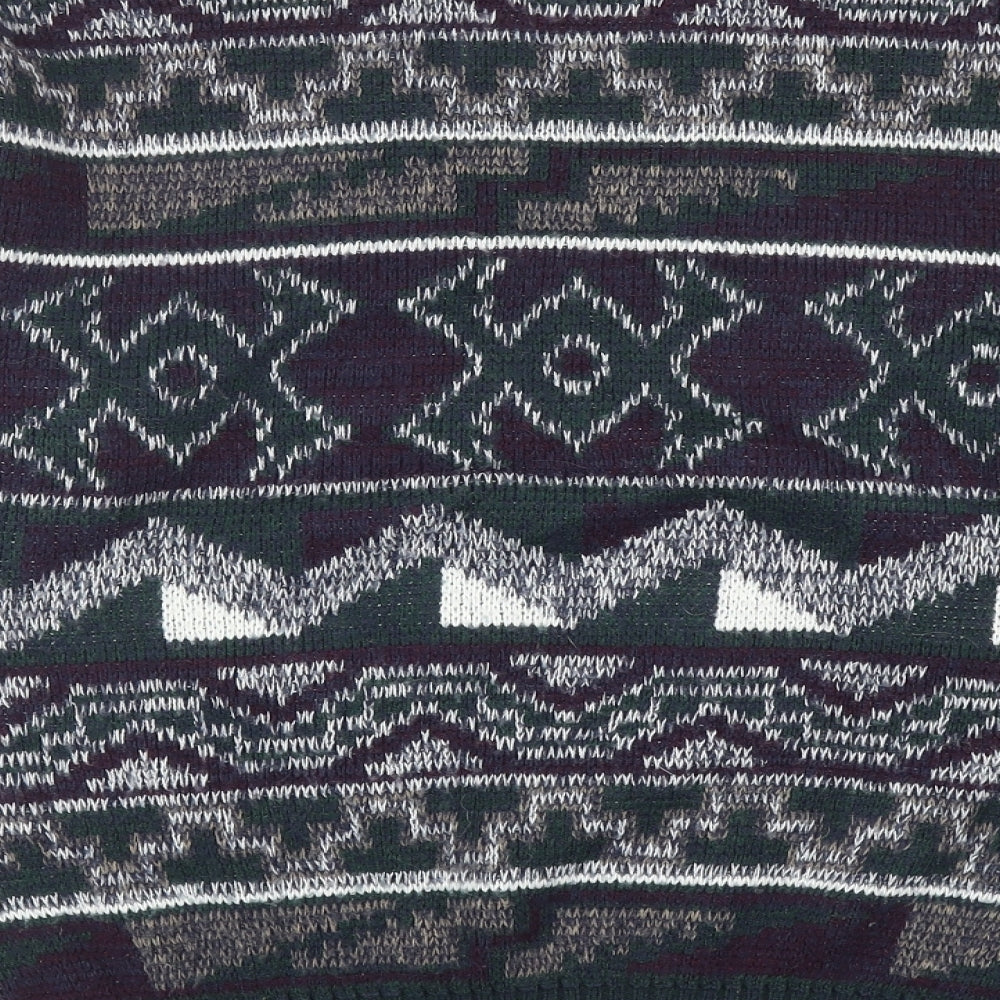 Michael Gerald Mens Multicoloured Round Neck Geometric Acrylic Pullover Jumper Size L