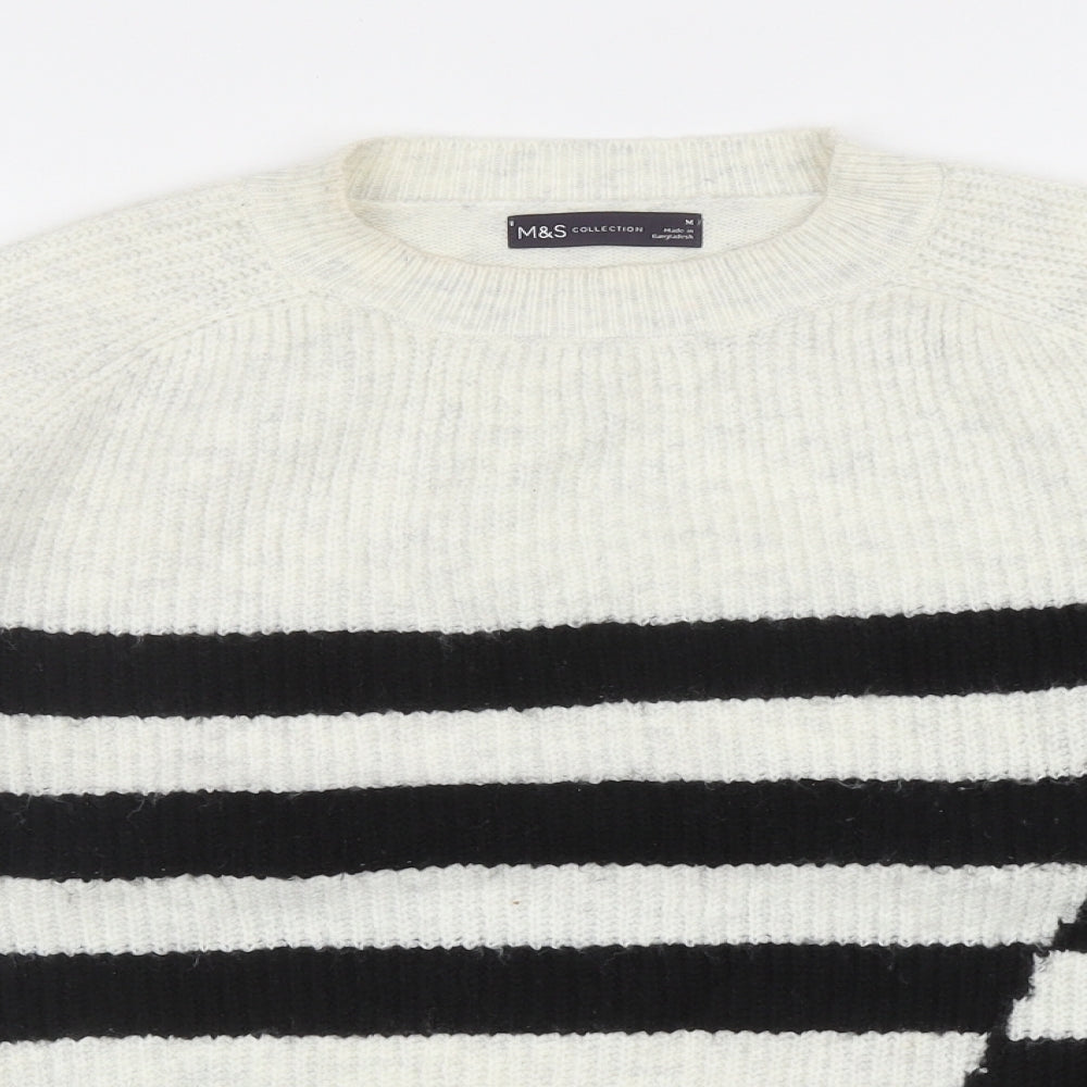 Marks and Spencer Womens Ivory Round Neck Geometric Acrylic Pullover Jumper Size M