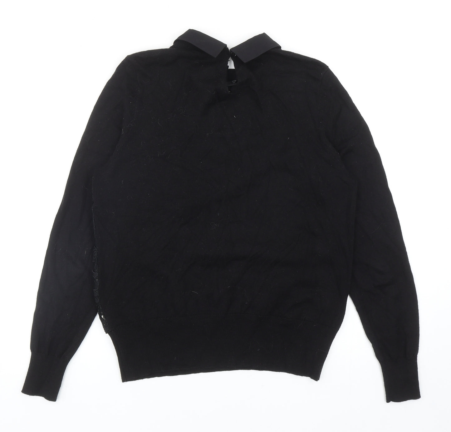 Oasis Womens Black Collared Floral Cotton Pullover Jumper Size M - Lace Detail