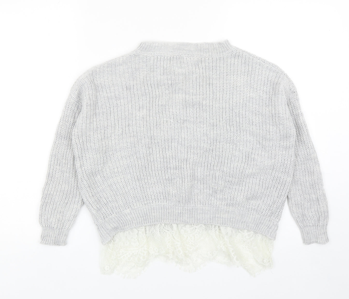 River Island Girls Grey Round Neck Acrylic Pullover Jumper Size 9-10 Years Pullover - Lace Hem