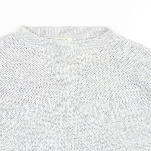 River Island Girls Grey Round Neck Acrylic Pullover Jumper Size 9-10 Years Pullover - Lace Hem