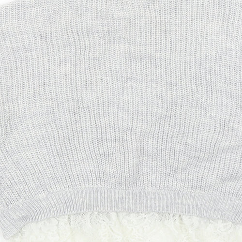River Island Girls Grey Round Neck Acrylic Pullover Jumper Size 9-10 Years Pullover - Lace Hem