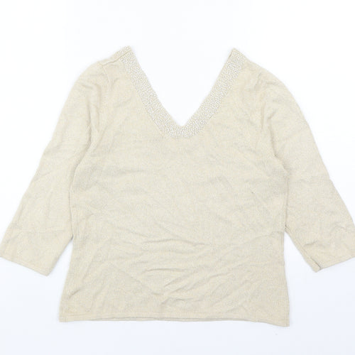 Minuet Womens Beige V-Neck Viscose Pullover Jumper Size 8
