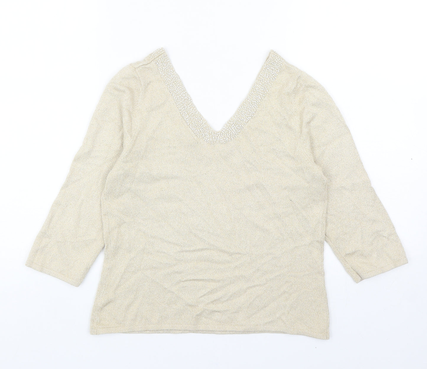 Minuet Womens Beige V-Neck Viscose Pullover Jumper Size 8