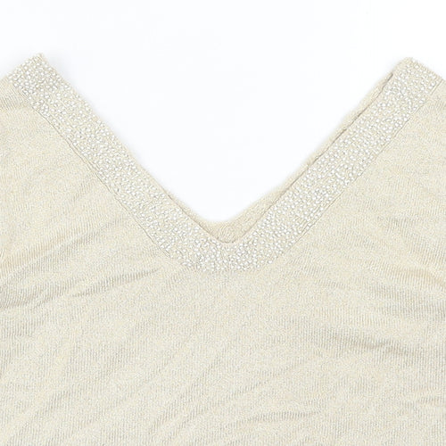 Minuet Womens Beige V-Neck Viscose Pullover Jumper Size 8