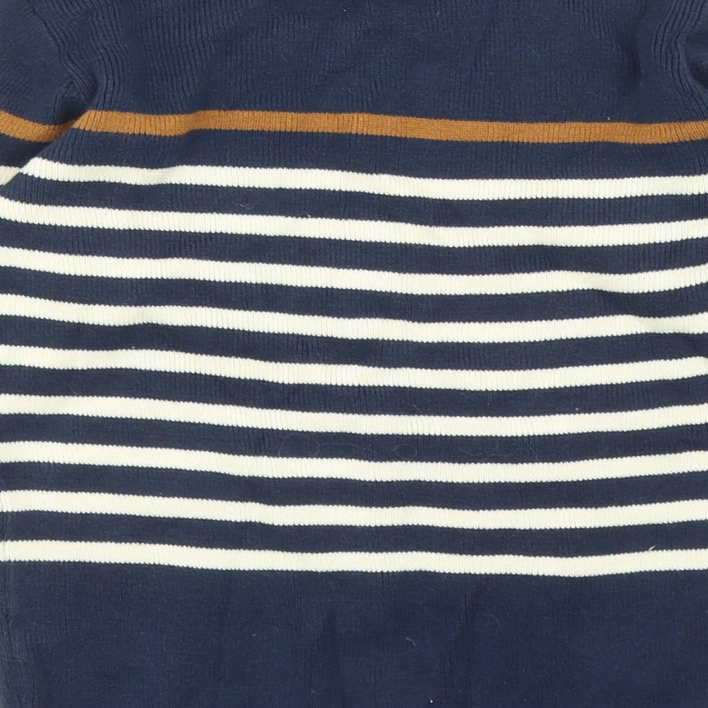 H&M Boys Blue Round Neck Striped Cotton Pullover Jumper Size 7-8 Years Button