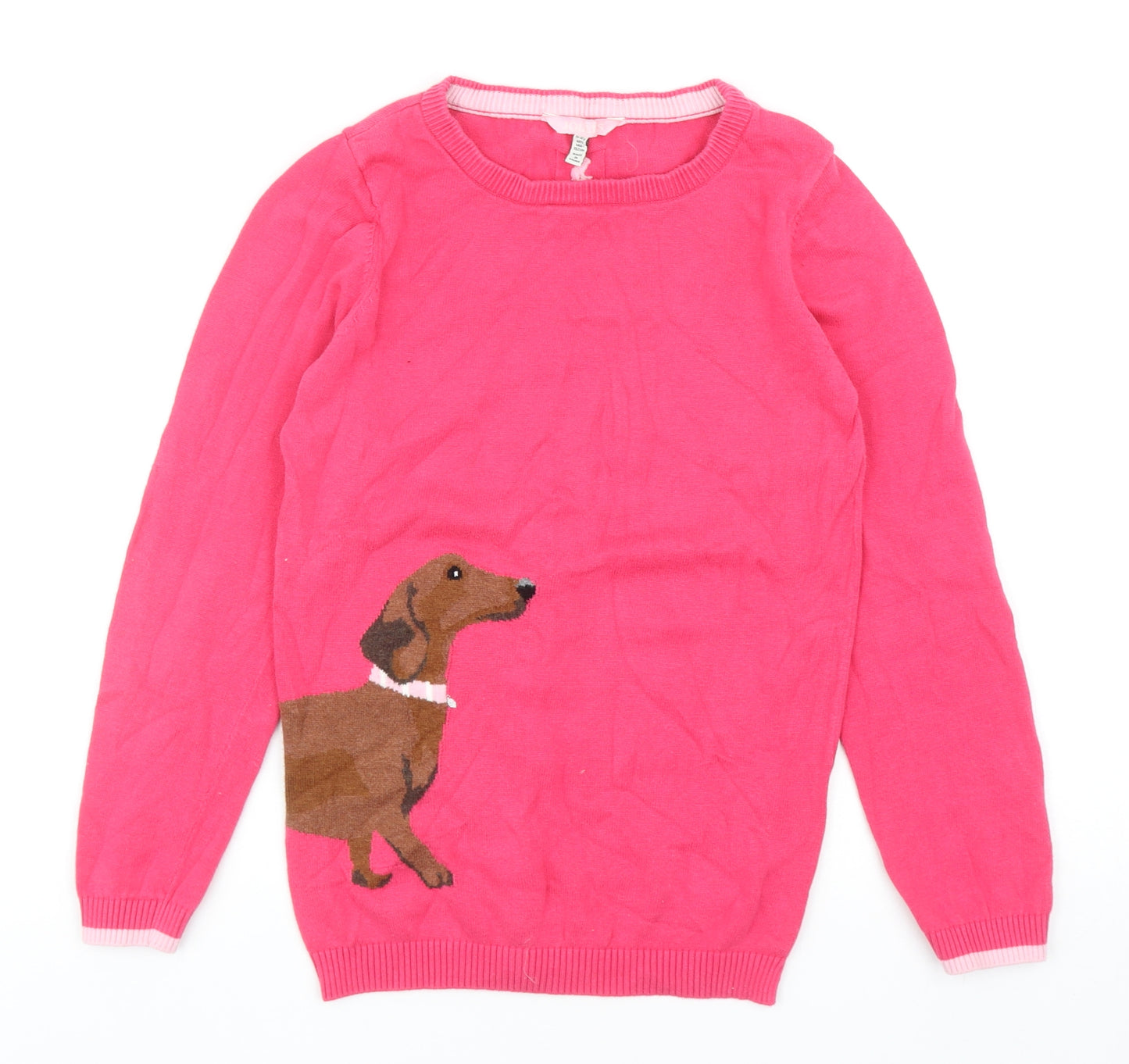 Joules Girls Pink Round Neck Cotton Pullover Jumper Size 11-12 Years Pullover - Dog