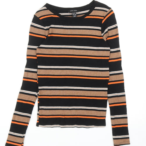 New Look Womens Multicoloured Striped Viscose Basic Blouse Size 10 Round Neck