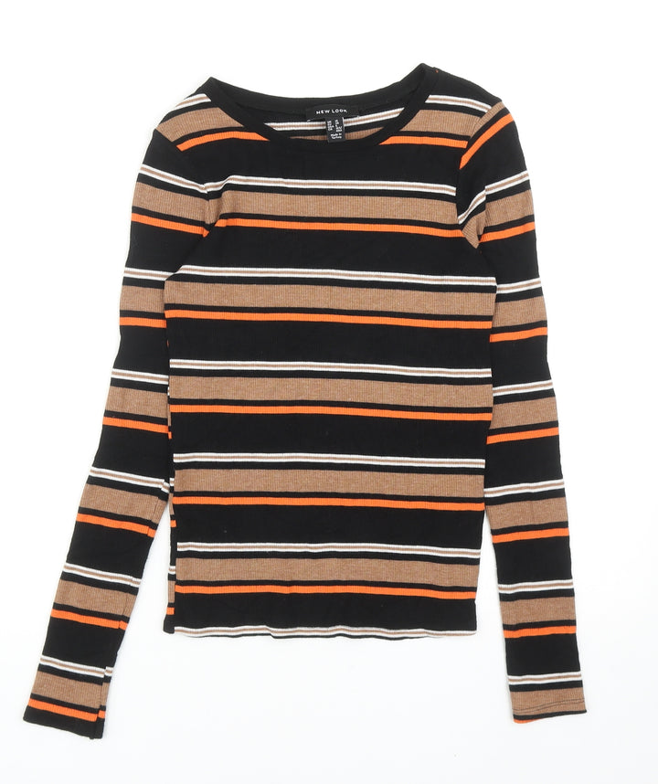 New Look Womens Multicoloured Striped Viscose Basic Blouse Size 10 Round Neck