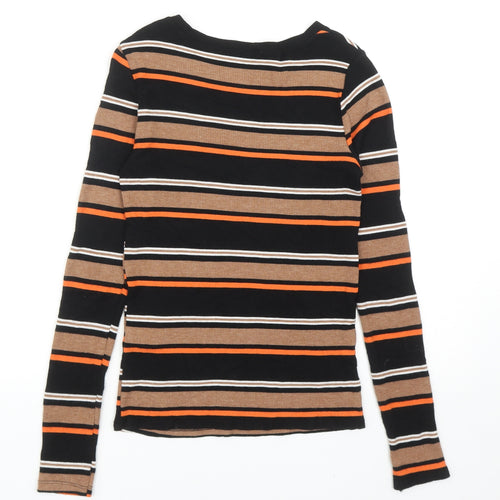 New Look Womens Multicoloured Striped Viscose Basic Blouse Size 10 Round Neck