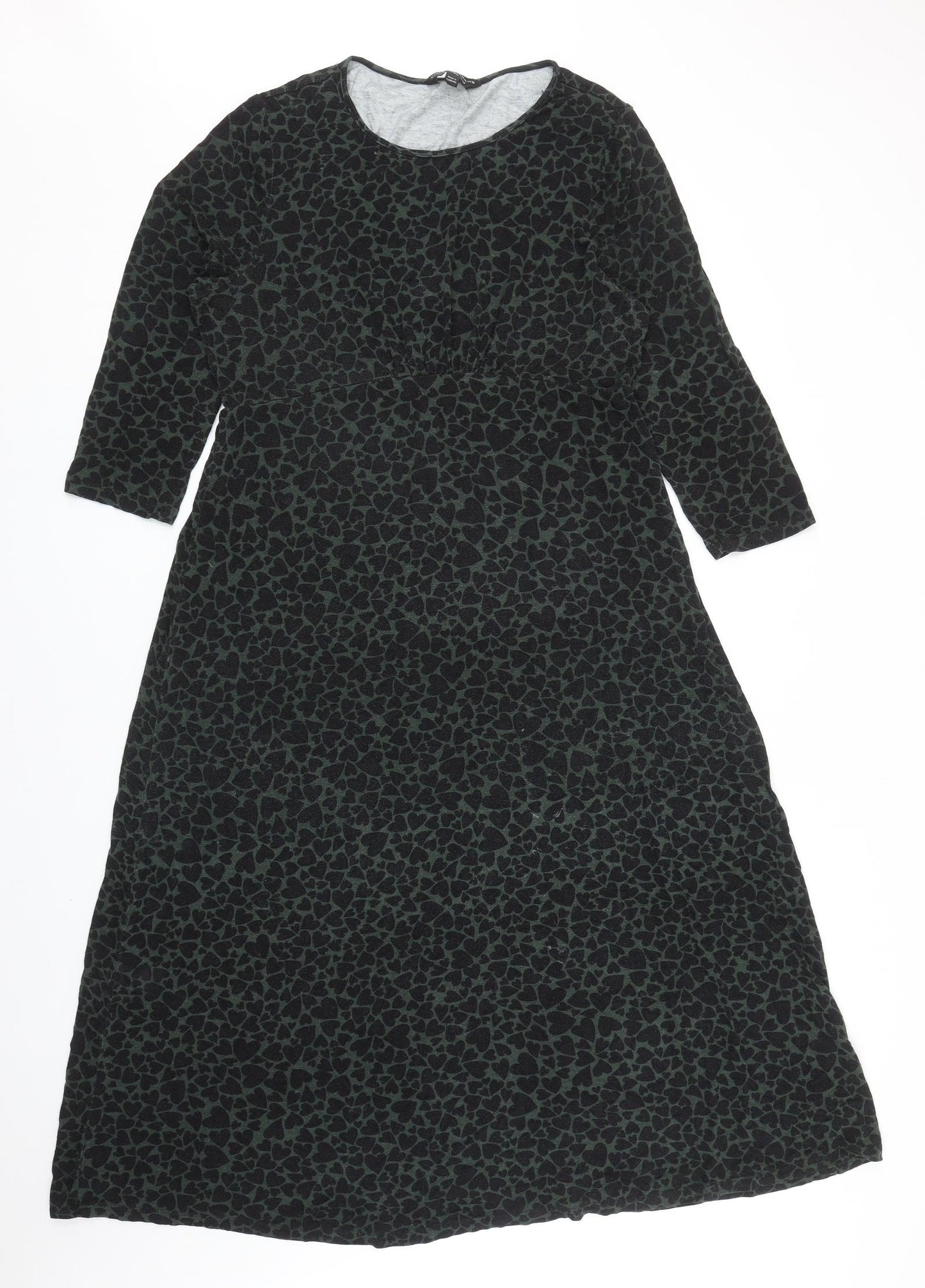 Dorothy Perkins Womens Green Geometric Viscose A-Line Size 18 Round Neck Pullover - Heart Print