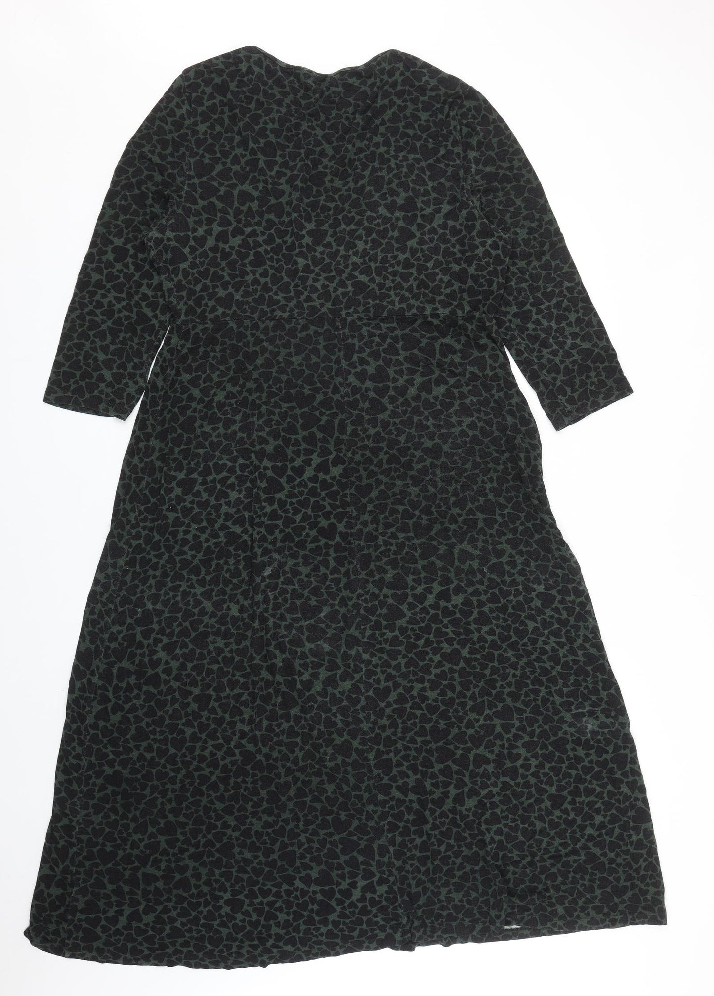 Dorothy Perkins Womens Green Geometric Viscose A-Line Size 18 Round Neck Pullover - Heart Print