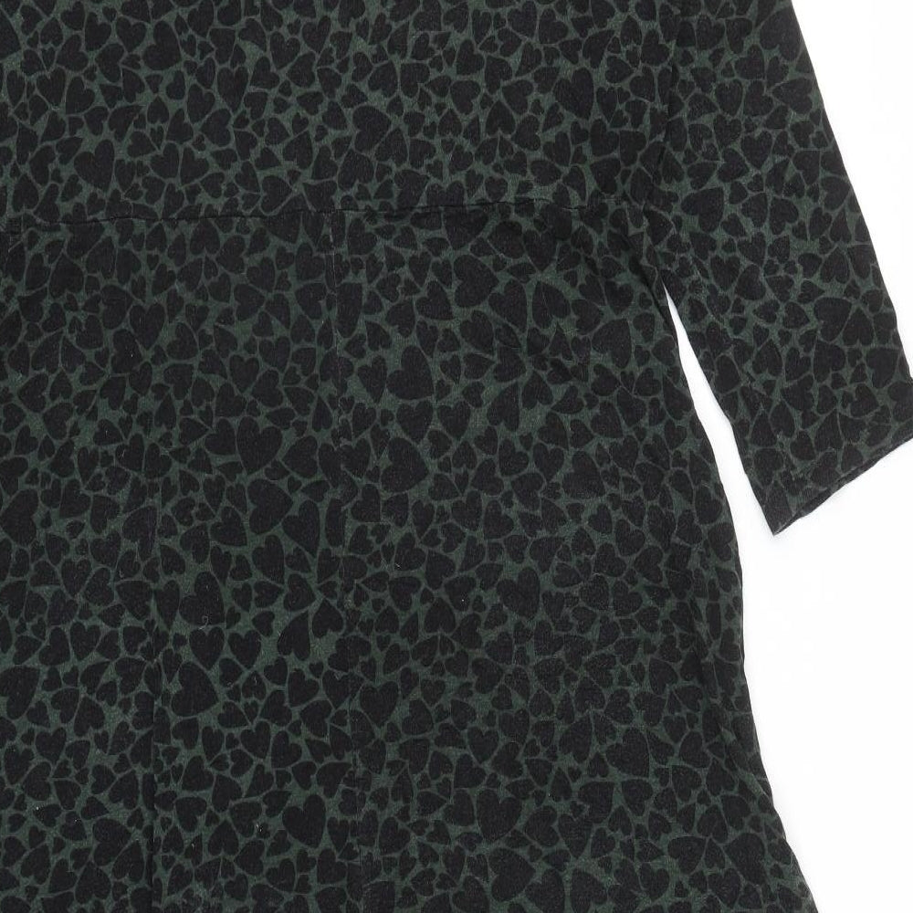 Dorothy Perkins Womens Green Geometric Viscose A-Line Size 18 Round Neck Pullover - Heart Print