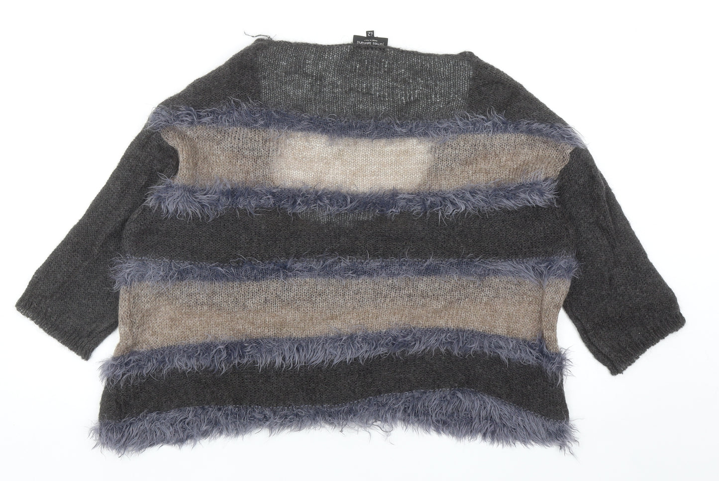 James Lakeland Womens Grey Scoop Neck Striped Mohair Pullover Jumper Size 14