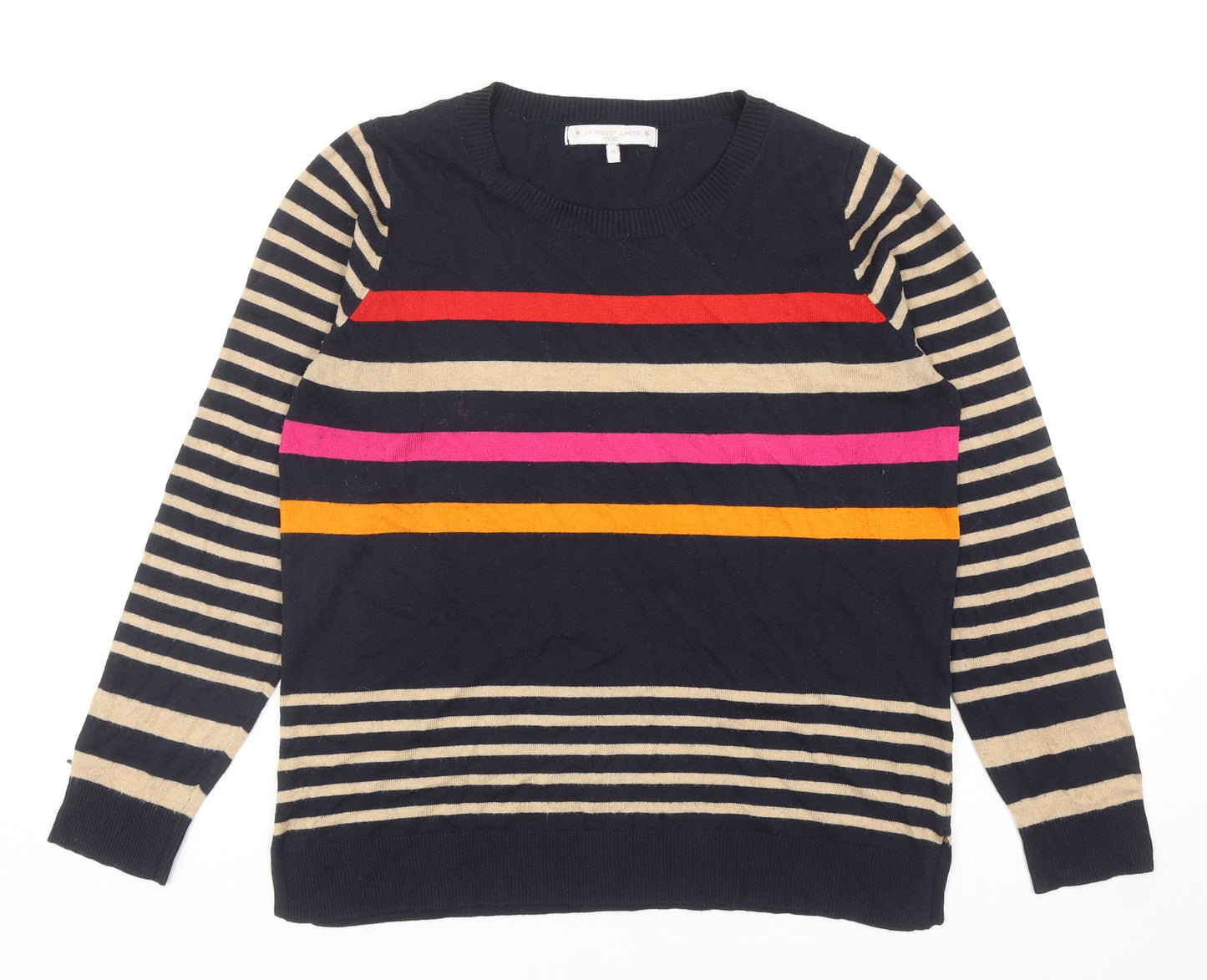 NEXT Womens Multicoloured Round Neck Striped Polyester Pullover Jumper Size 14
