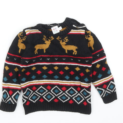 Mini Club Baby Black Fair Isle Cotton Pullover Jumper Size 9-12 Months Button - Christmas