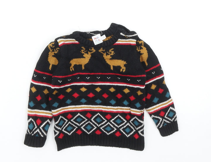 Mini Club Baby Black Fair Isle Cotton Pullover Jumper Size 9-12 Months Button - Christmas