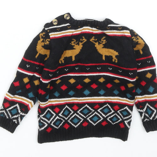 Mini Club Baby Black Fair Isle Cotton Pullover Jumper Size 9-12 Months Button - Christmas