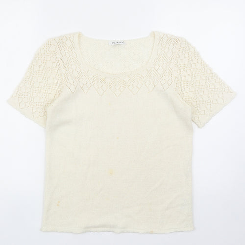 Berkertex Womens Ivory Geometric Acrylic Basic T-Shirt Size 10 Scoop Neck