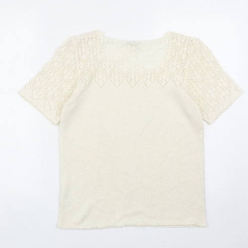 Berkertex Womens Ivory Geometric Acrylic Basic T-Shirt Size 10 Scoop Neck