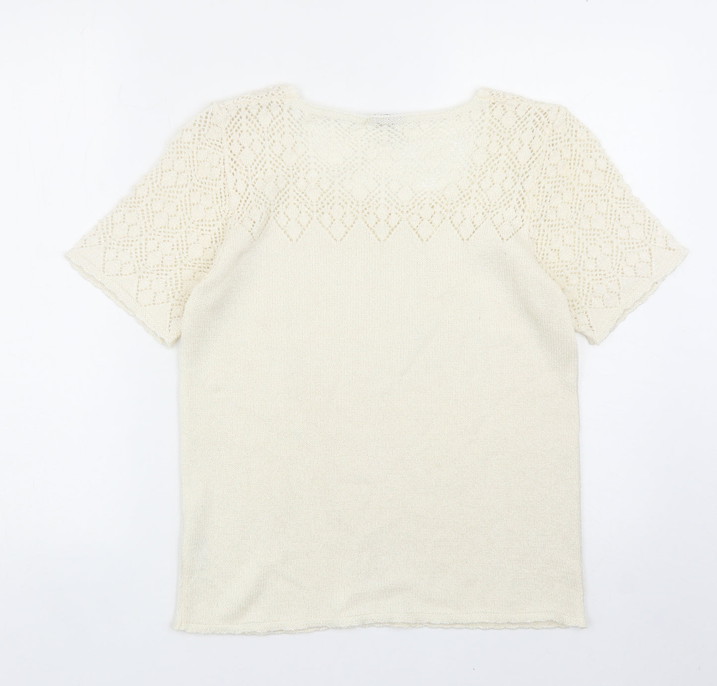 Berkertex Womens Ivory Geometric Acrylic Basic T-Shirt Size 10 Scoop Neck