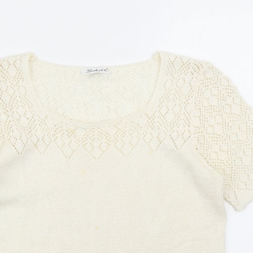 Berkertex Womens Ivory Geometric Acrylic Basic T-Shirt Size 10 Scoop Neck
