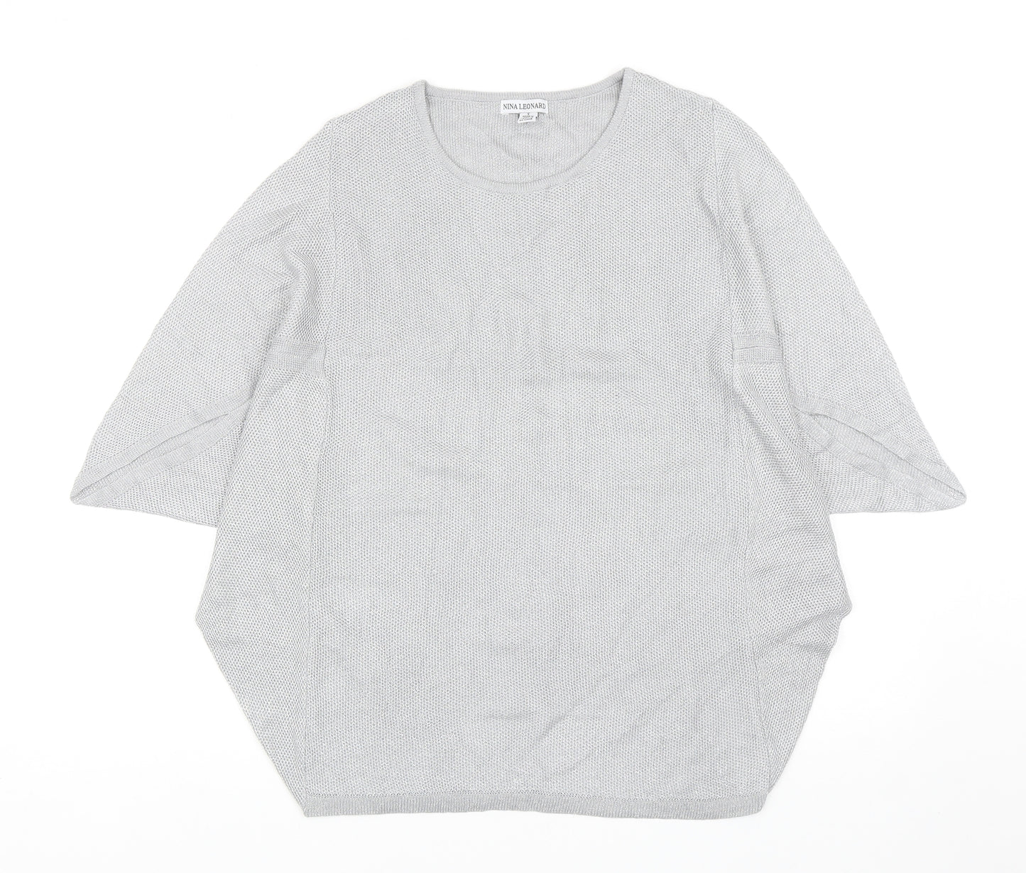 Nina Leonard Womens Silver Scoop Neck Viscose Pullover Jumper Size S