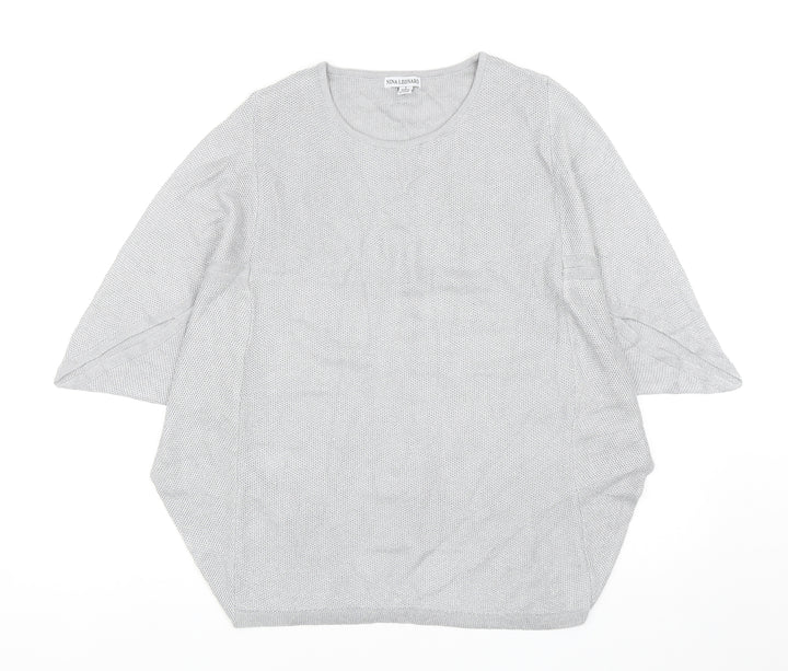 Nina Leonard Womens Silver Scoop Neck Viscose Pullover Jumper Size S
