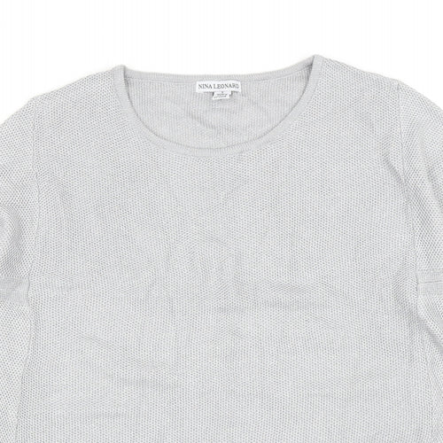 Nina Leonard Womens Silver Scoop Neck Viscose Pullover Jumper Size S